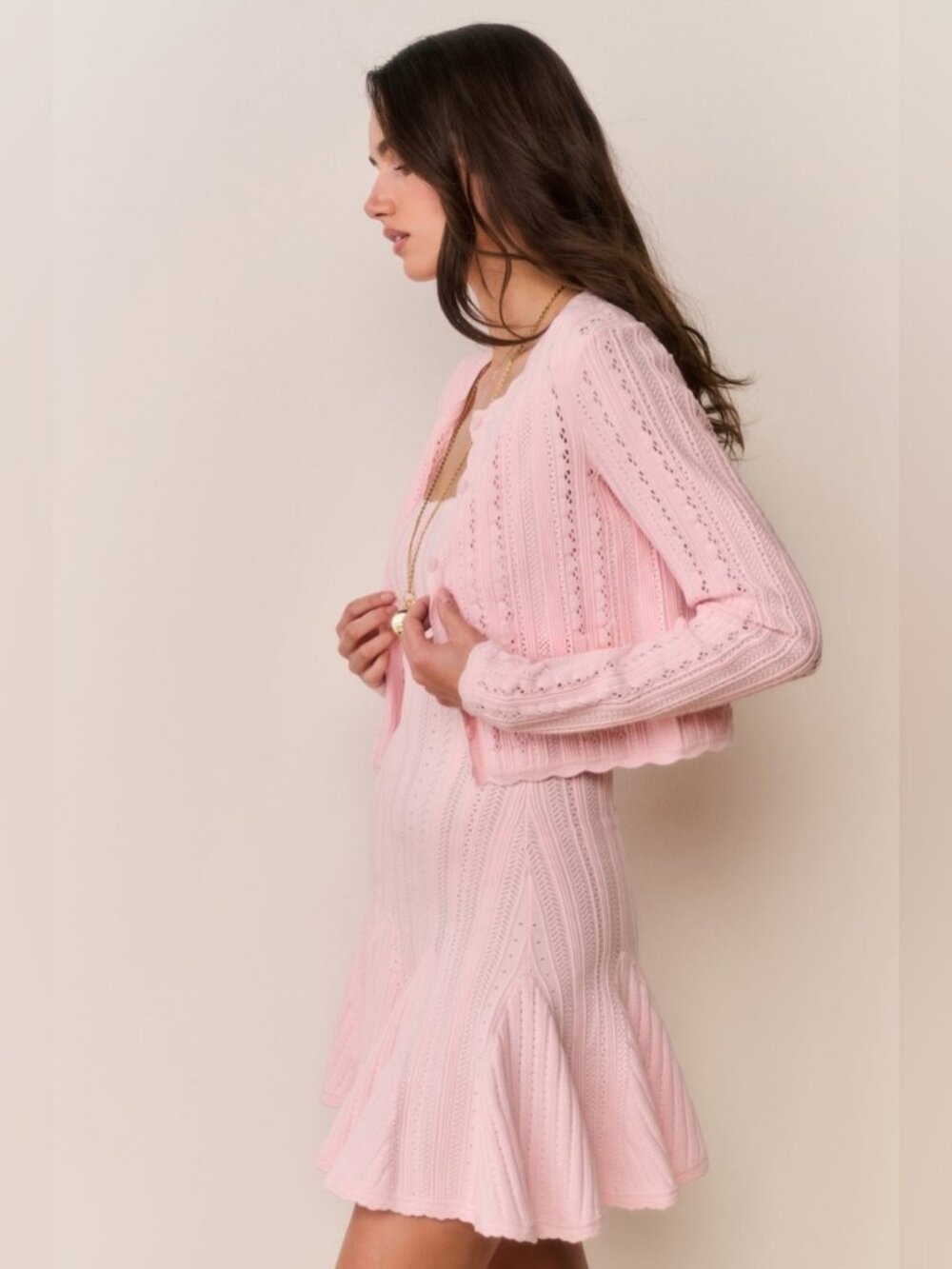 NWT LoveShackFancy Peridot Stretch Pointelle Cardigan In Peach Sorbet NEVER WORN - Picture 3 of 5